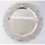 A Swedish modern silver plated reticulated rim round cake dish. W35cm.