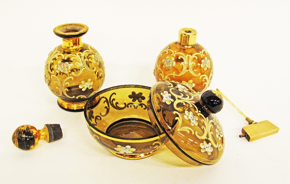 A set of Bohemian enamelled and gilt 'Persian-style' purple-tinted glass containers probably - Image 2 of 2