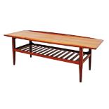 Danish Edvard Kindt Larsen style 1960's teak surfboard coffee table Mid Century Modern of