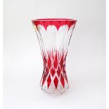 A Belgian Val St. Lambert Art Deco 1930s crystal vase carved in a ruby red on clear glass, bears the
