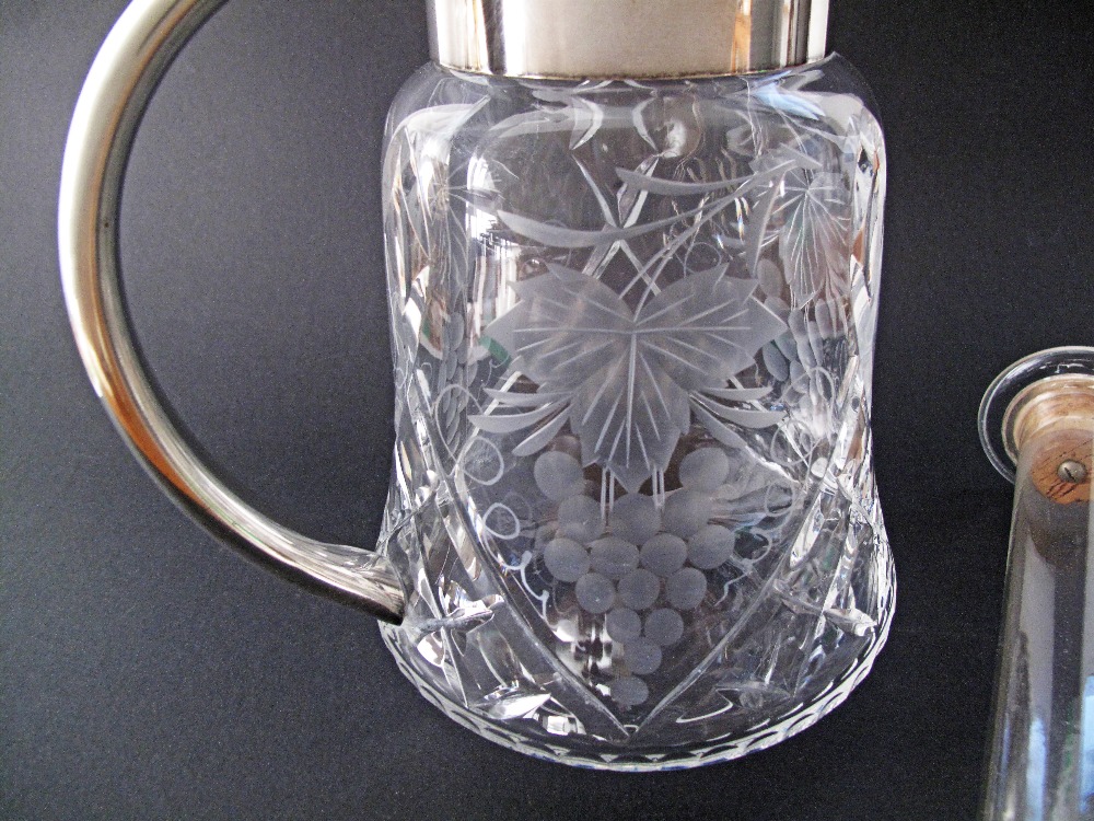 A German Wilhelm Wolff silver plated mounted crystal pitcher / claret jug, carved and engraved - Image 7 of 7