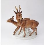 A German - Bavarian GEROLD PORZELLAN porcelain figure with two deer c1937-49 numbered 5387. W27cm,
