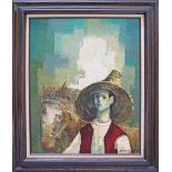 Menelaos Katafigiotis (Greek 1926-1997) Boy in a straw hat and a donkey, oil on canvas, signed lower