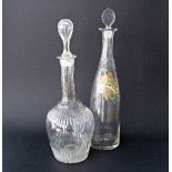 Two clear glass decanters with stoppers, approx. H38cm. (4)