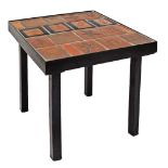 Roger CAPRON (1922-2006) Coffee table with ceramic top with brown enameled tiles on a black