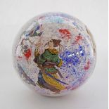A glass sphere / wig stand, decorated with Chinoiseries from within, W14cm.