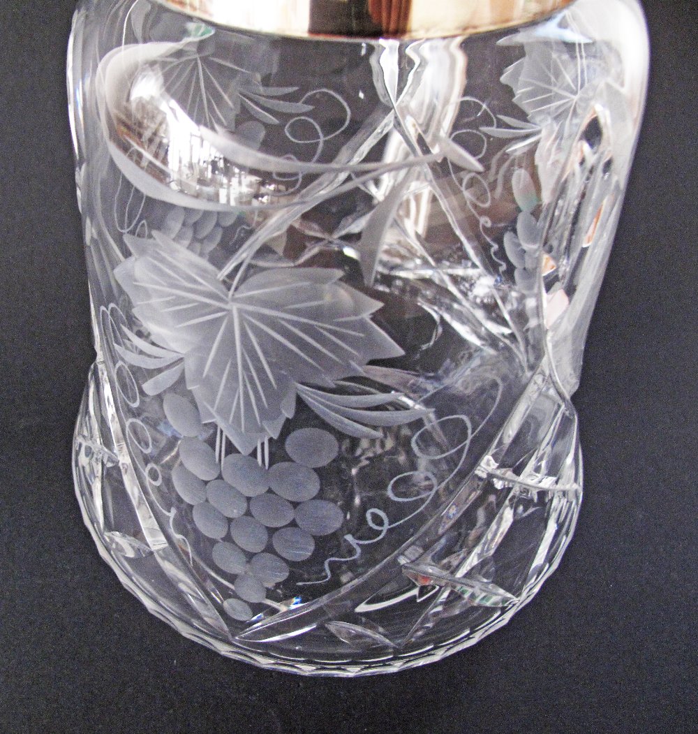 A German Wilhelm Wolff silver plated mounted crystal pitcher / claret jug, carved and engraved - Image 3 of 7