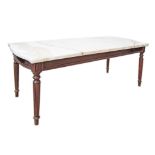 A Cypriot mahogany reproduction Louis XVI style coffee table with an alabaster marble top, 120X50cm,