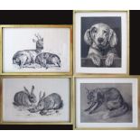 G. Bernard - early 20th century, a collection of four charcoal drawings of animals, the dog