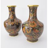 A pair of Chinese cloisonné vases decorated with flowers in the mille fiori pattern, mid 20th