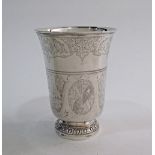 French silver hand engraved footed beaker