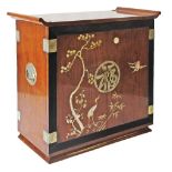 A Chinese rosewood drinks / bar cabinet, brass mounted and mother of pearl inlaid with cranes and