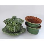 A French ceramic tureen and platter in the form of a cabbage H21cm, W26cm, together with a pair of