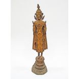 A Burmese 'shan' style gilt bronze figure of standing, crowned and jeweled Buddha