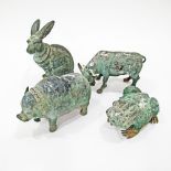 A set of four patinated bronze animal figures