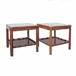 Mahogany two tier square side tables