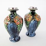 A pair of Art Nouveau majolica vases