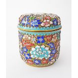 A round Chinese cloisonné box decorated with flowers - mille fiori - mid 20th century. H95mm, W85mm.