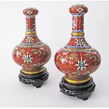 A pair of Chinese cloisonné bottle vases