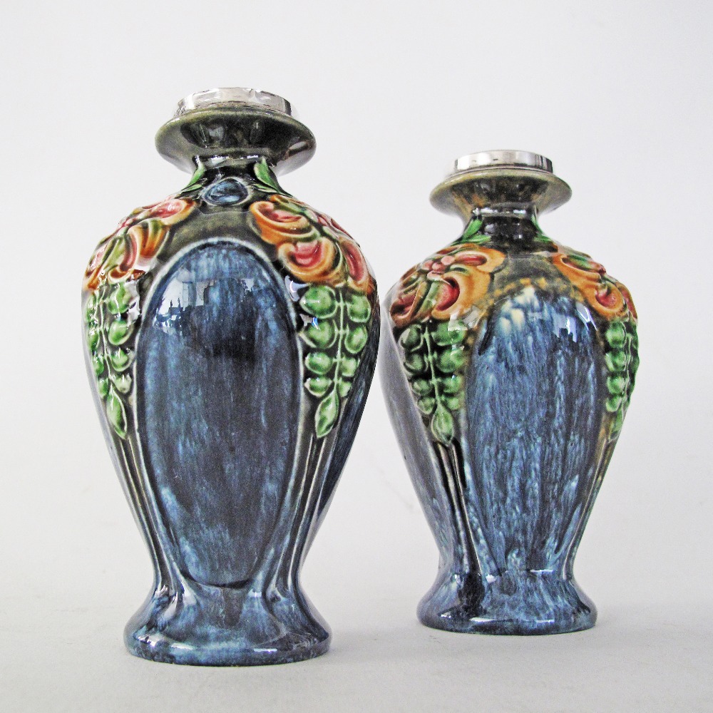 A pair of Art Nouveau majolica vases - Image 2 of 7