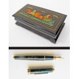 Russian lacquer box together with a fountain pen