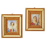 A pair of miniature watercolour portraits