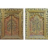 An Indonesian probably Balinese pair of framed windows