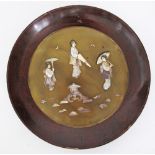 Japanese shibayama decorated round wooden dish