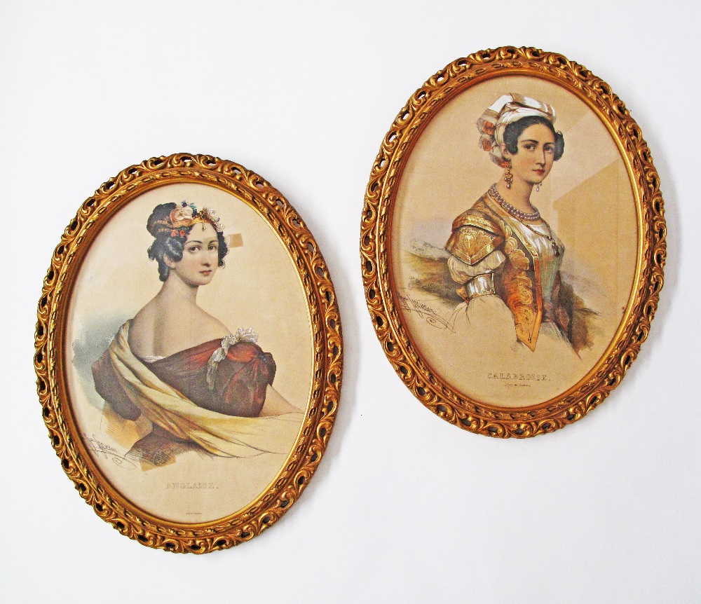 A pair of lithograph portraits of ladies