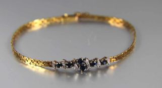 Armband585er GG, Armband mit Safiren u. Diamanten, L. 20, ges. ca. 7gr