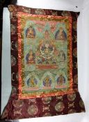 Thangka Avalokitesvara 19. Jhd., Tibet, Gouache auf Stoff, großes Thangka des Shadakshari