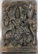 Krishna-Holzreliefum 1900/30, Indien, geschnitztes u. ebonisiertes Holzrelief eines Tempels oder