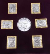 Satz Silberplaketten Rubens999er Silber, stellenw. mit Vergoldung, Schatulle mit 7 Silber-Plaketten,