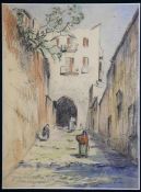 Unbekannter Künstler1921, Malaga, aquarellierrte Zeichnung, Blick in eine Straße mit Tor,