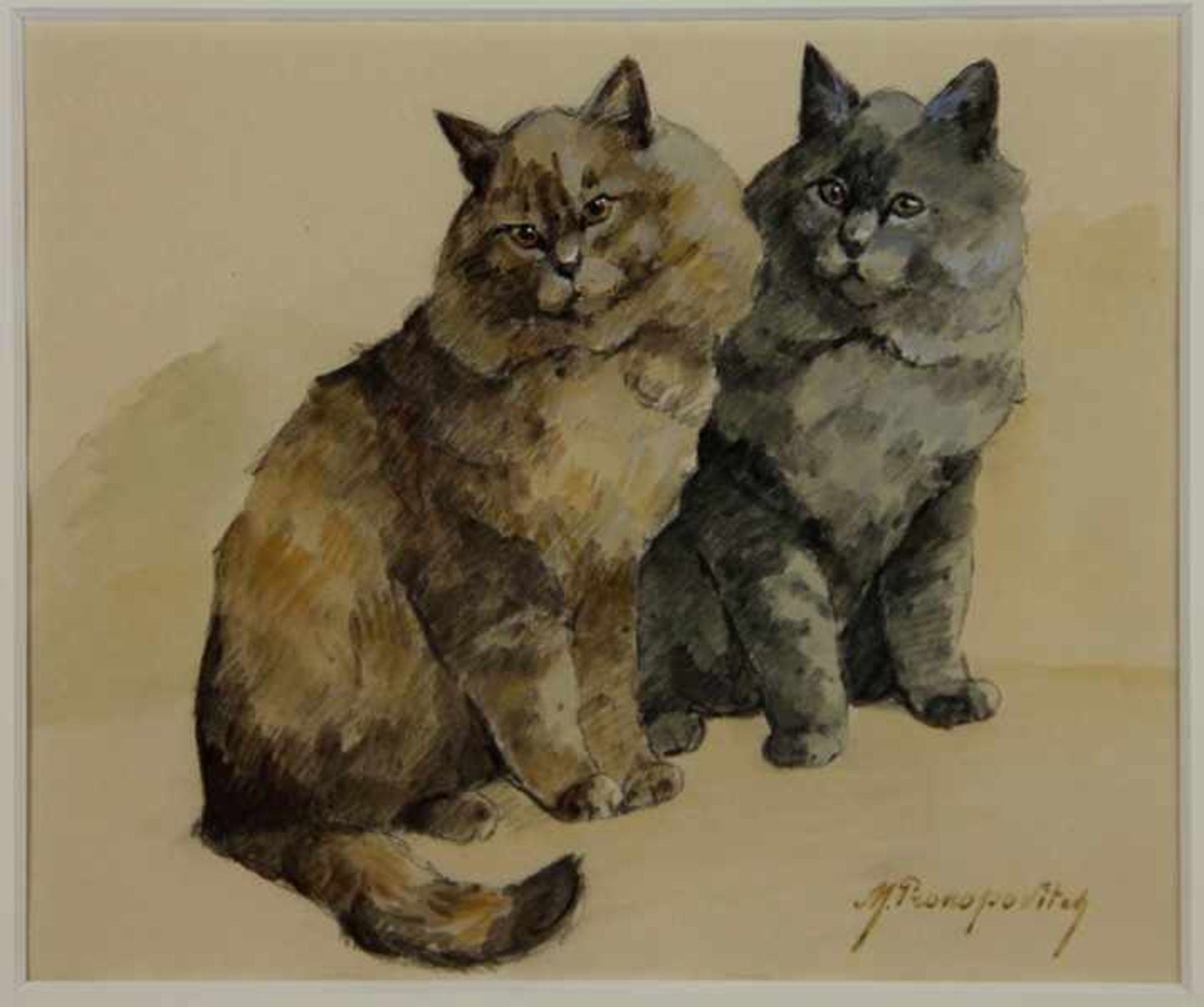 Prokopovitch, Michaelc.1850-1925, Aquarell/Zeichnung, Bildnis zweier Katzen, unten rechts sign.,