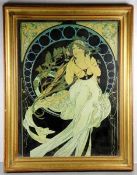 Alphonse Mucha-Spiegeldekorativer Spiegel mit polychromem Alphonse Mucha-Jugendstilmotiv einer