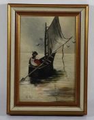 Unbekannter KünstlerPaar auf einem See in einem Segelboot, unten links monogr. mit E. B., Öl/Platte,
