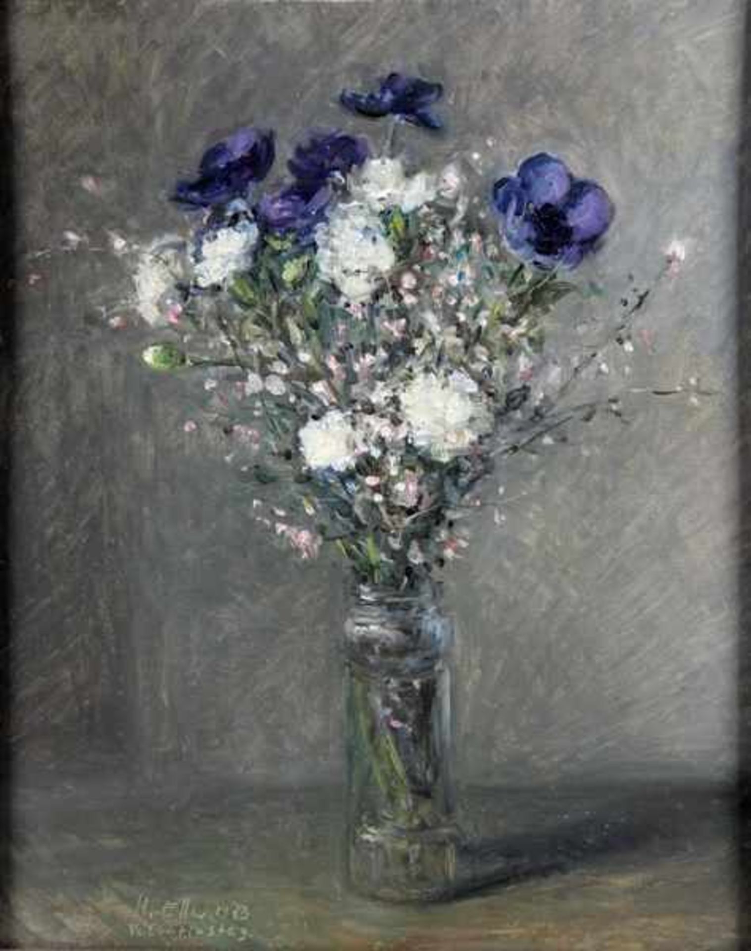 Eller, Hermann1925-2009, Blumen in Glas, zarter Blumenstraus, unten links Ritzsignatur H. Eller 1893