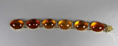 Bernstein-Armband333er GG, Armband, 5 ovale Bernsteincabochons, Gebr.sp., L. 18, ges. ca. 22gr.