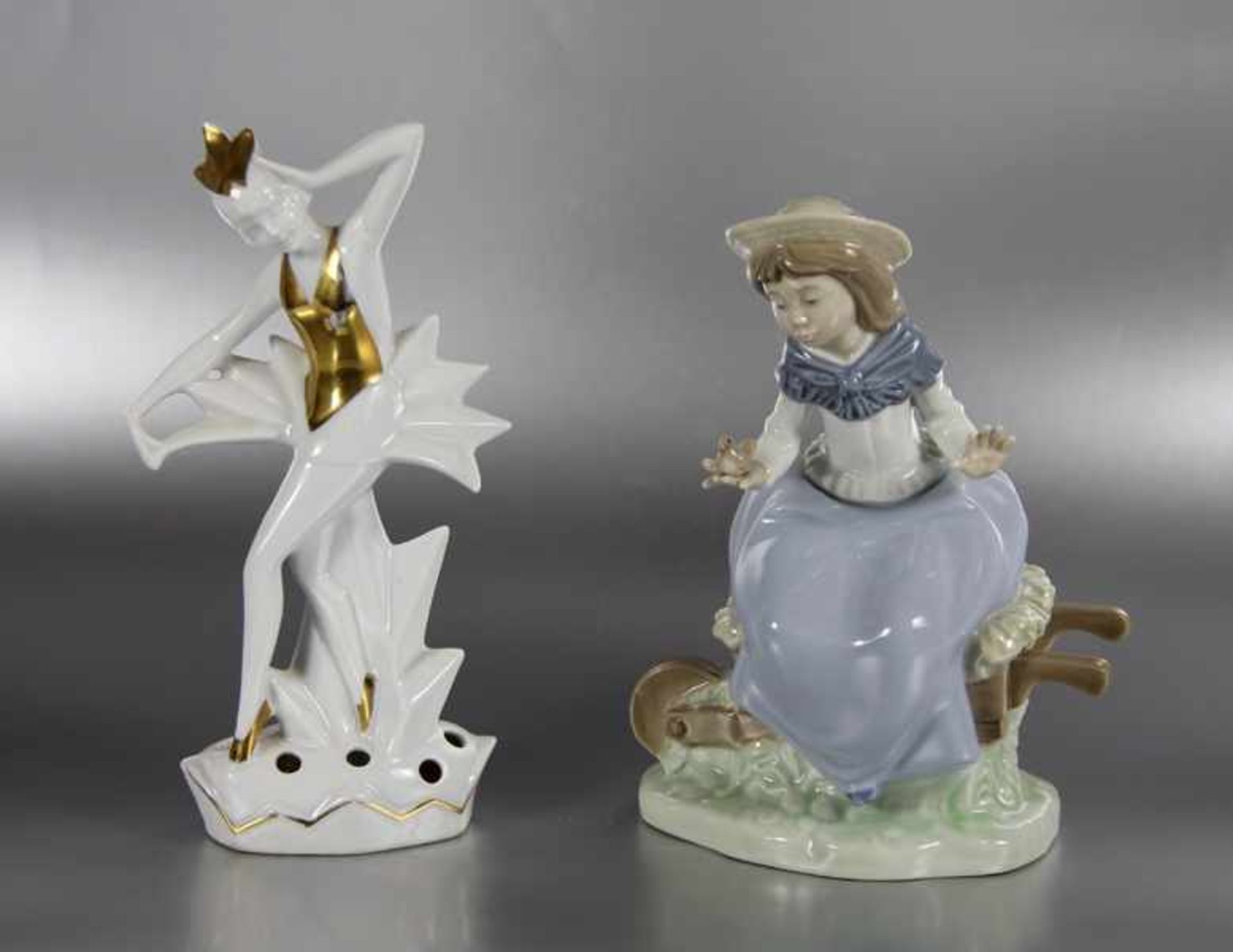 Konvolut Porzellanfiguren2 Stk., Lladro-Mädchenfigur farbig staffiert, sowie Gehren 1920er Jahre Art
