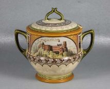 Villeroy & Boch-Bowlegefäßum 1920/30, Villeroy & Boch, großes Kermaik-Bowlegefäß mit Deckel, Motiv