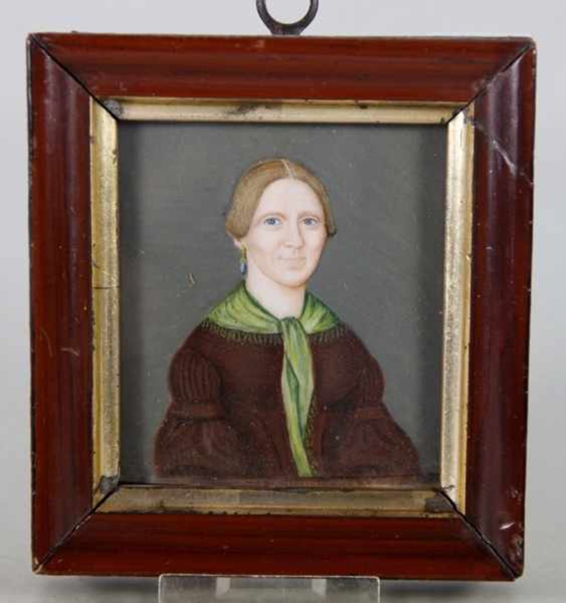 Miniaturum 1830/40, Miniatur auf Elfenbein, Biedermeier-Portrait einer Frau, H. 7, B. 6, Ra.