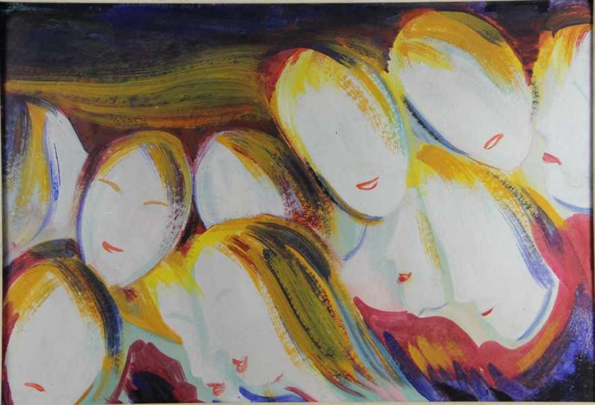 Schneller, Albert1892-1970, Faces, stilisierte helle Frauengesichter mit roten Mündern, gestischer