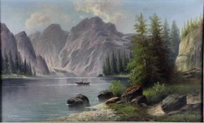 Kaufmann, Adolf1848-1916, der Pragser Wildsee in Südtirol, sonnenbeschienene Alpenlandschaft, im