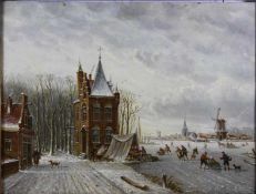 Verwee, Louis Pierre; zugeschr.1807-1877, Wintervergnügen in holländischer Landschaft, zahlreiche