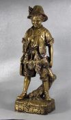 große figurale Bronze19. Jhd., große Bronzefigur eines Knaben in schwerer Qualität, er trägt Hut