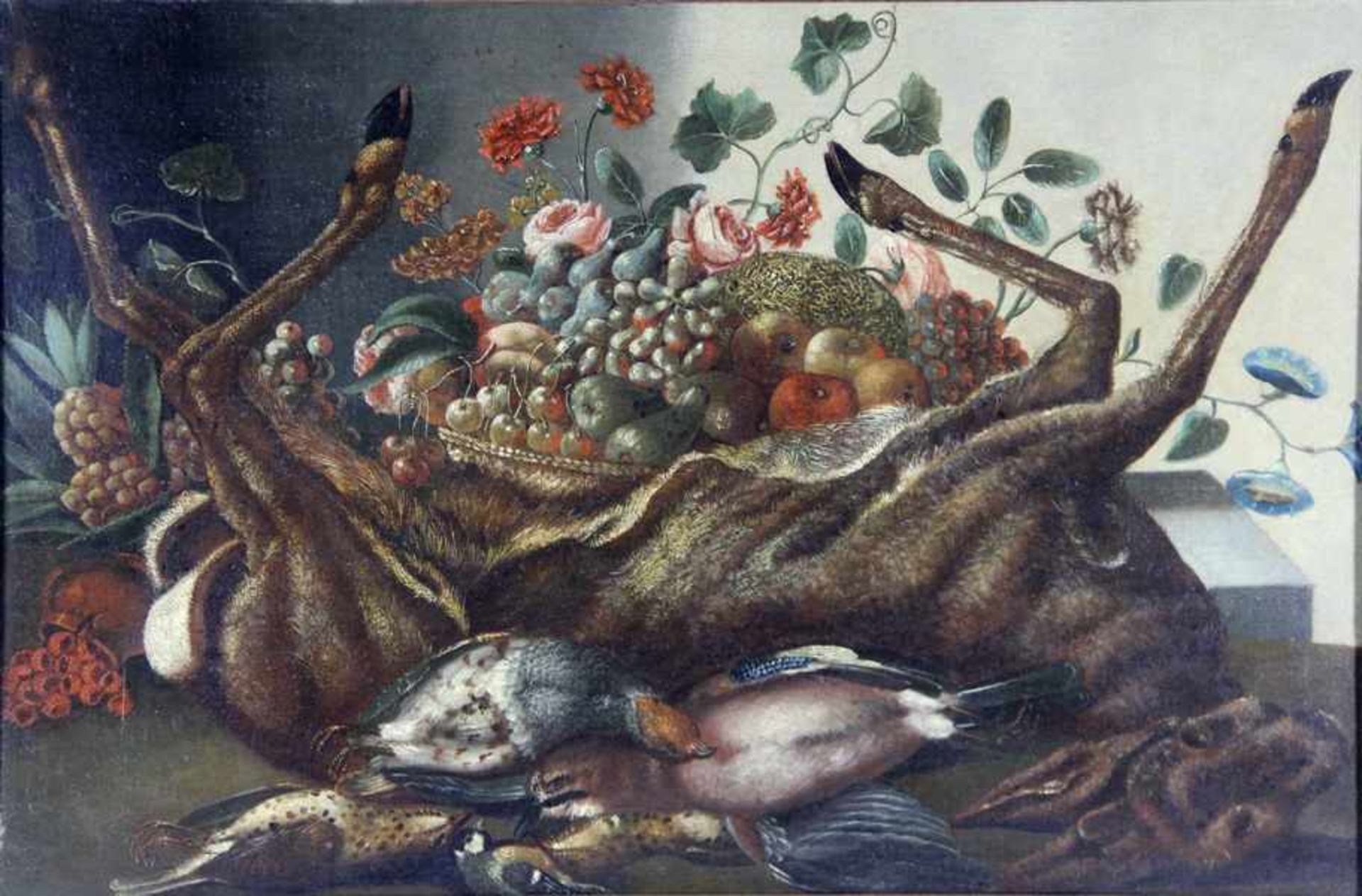Fyt, Jan, zugeschr.1611-1661, Jagdstillleben, im Vordergrund ein Reh u. versch. Vögel, dahinter