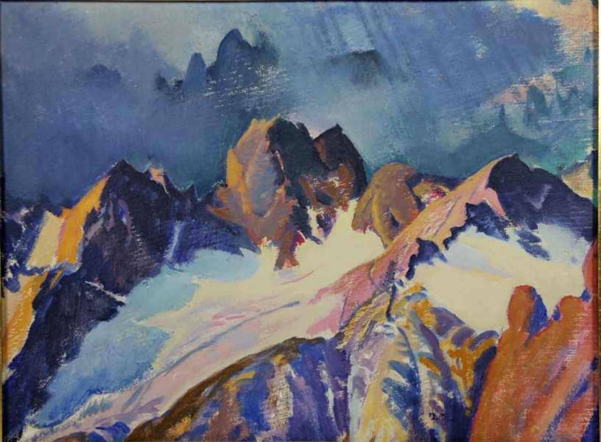 Unbekannter Künstler20. Jhd., Dolomitenlandschaft, expressive Farbigkeit, unten rechts monogrammiert