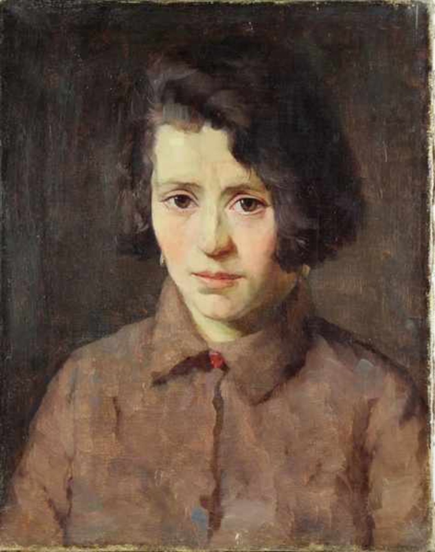 Plock, Ludwig Wilhelm1871-1940, en face-Portrait einer jungen Frau mit kurzen dunklen Haaren, Öl/