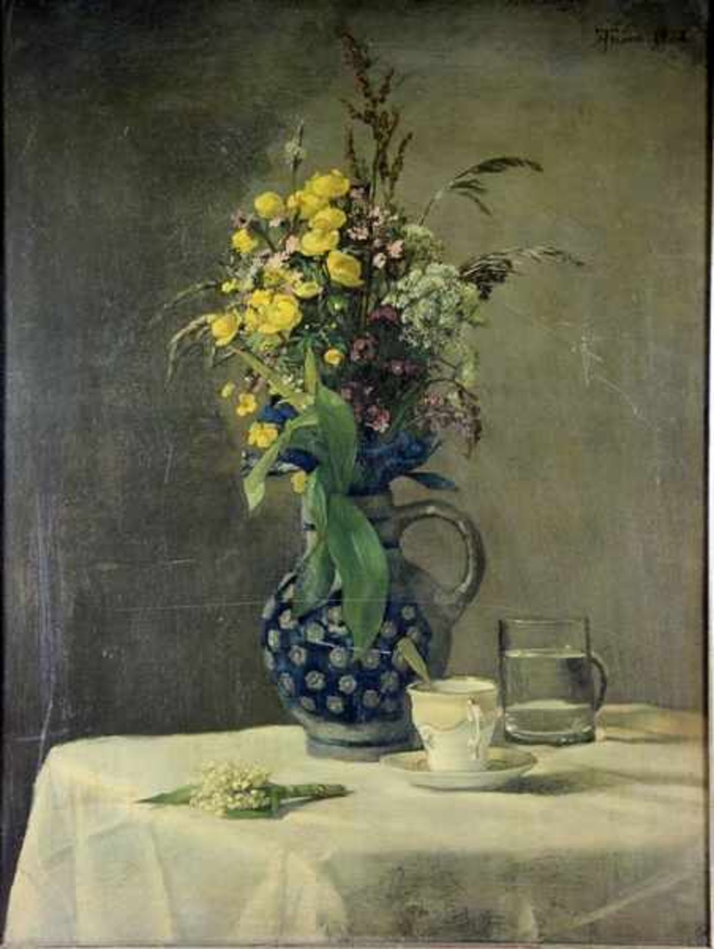Thoma, Hansdekorativer Druck nach einem Gemälde von Hans Thoma, Wiesenblumen in einer Kanne